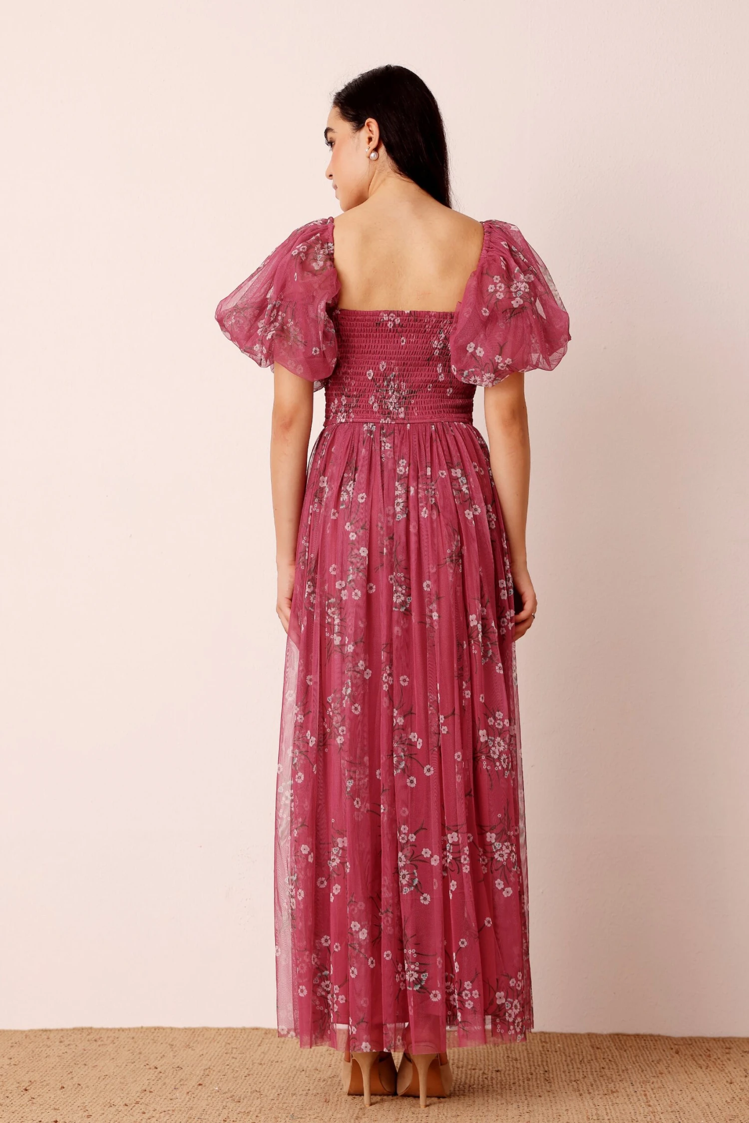 Lana Puff Sleeve Tulle Maxi Dress In Orchid Floral 5 Lana Puff Sleeve Tulle Maxi Dress In Orchid Floral - Image 3