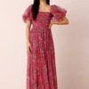 Lana Puff Sleeve Tulle Maxi Dress In Orchid Floral -Lace & Beads Shop Lana Maxi in Orchid Floral 3