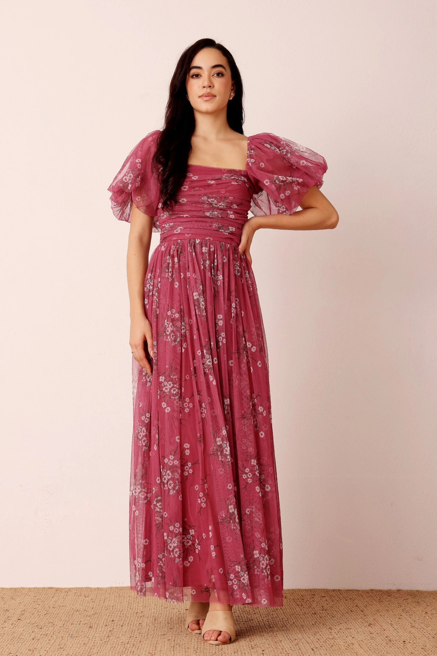 Lana Puff Sleeve Tulle Maxi Dress In Orchid Floral 3 Lana Puff Sleeve Tulle Maxi Dress In Orchid Floral