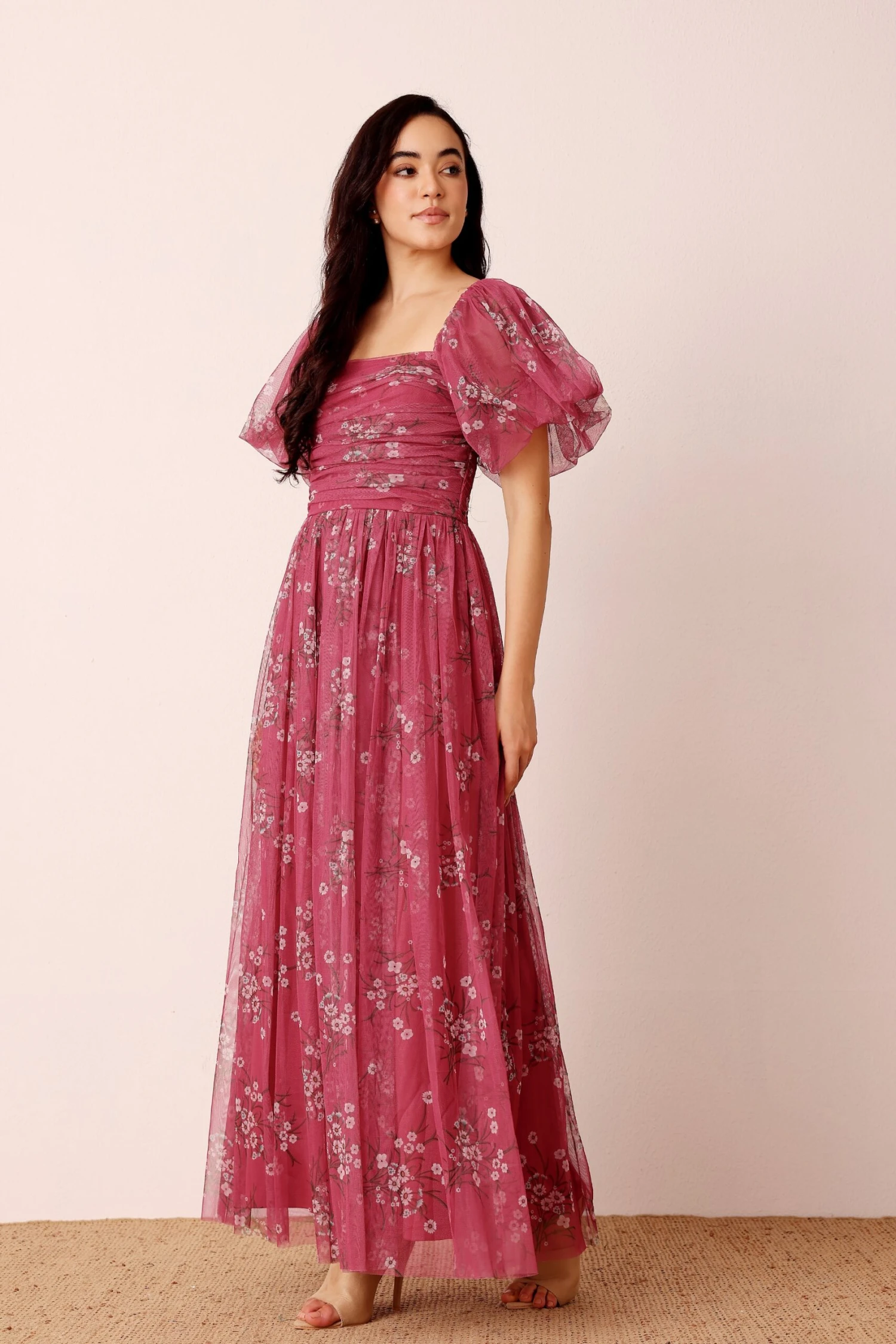 Lana Puff Sleeve Tulle Maxi Dress In Orchid Floral 4 Lana Puff Sleeve Tulle Maxi Dress In Orchid Floral - Image 2