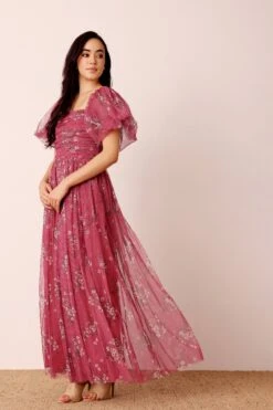 Lana Puff Sleeve Tulle Maxi Dress In Orchid Floral 11 Lana Puff Sleeve Tulle Maxi Dress In Orchid Floral -Lace & Beads Shop Lana Maxi in Orchid Floral 5