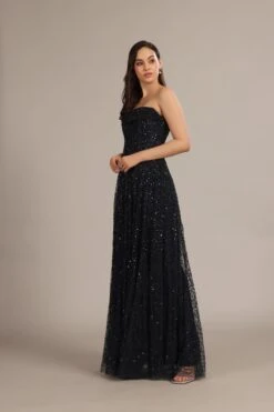 Leona Embellished Maxi Dress In Navy Blue -Lace & Beads Shop Leona Maxi in Navy 1