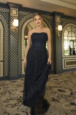 Leona Embellished Maxi Dress In Navy Blue