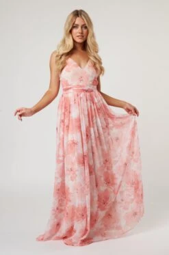 Levi Pink Floral Printed Maxi Dress
