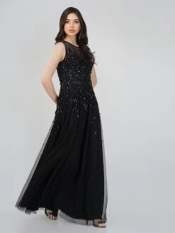 Lilith Floral Embellished Maxi Dress In Black -Lace & Beads Shop LilithBlack 4