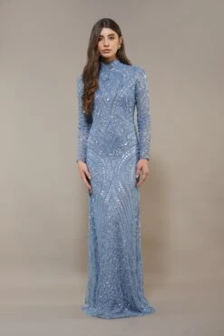 Lotus Embellished Maxi Dress In Light Blue