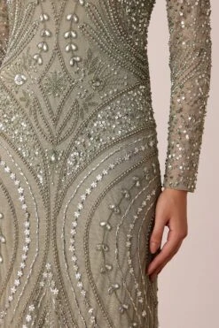 Lotus Embellished Maxi Dress In Sage Green -Lace & Beads Shop Lotus Maxi in Sage Green 1