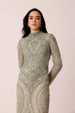 Lotus Embellished Maxi Dress In Sage Green -Lace & Beads Shop Lotus Maxi in Sage Green 5