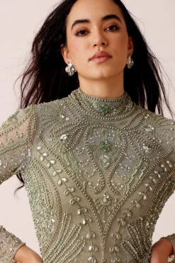 Lotus Embellished Maxi Dress In Sage Green -Lace & Beads Shop Lotus Maxi in Sage Green 8