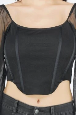 Luca Black Long Sleeve Corset Top -Lace & Beads Shop LucaBlack 2