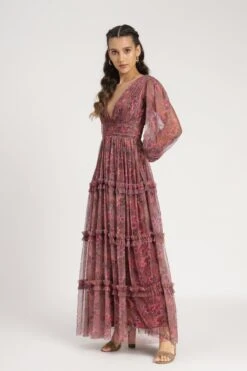 Lydia Maxi Dress In Purple Floral -Lace & Beads Shop Lydia Maxi in Purple Floral A 10