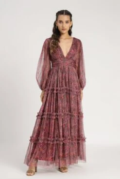 Lydia Maxi Dress In Purple Floral -Lace & Beads Shop Lydia Maxi in Purple Floral A 7