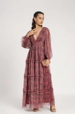 Lydia Maxi Dress In Purple Floral -Lace & Beads Shop Lydia Maxi in Purple Floral A 8