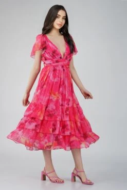 Madison Sunset Pink Chiffon Midi Dress -Lace & Beads Shop MADISONMISICHIFFONPINK 2