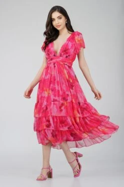 Madison Sunset Pink Chiffon Midi Dress -Lace & Beads Shop MADISONMISICHIFFONPINK 5