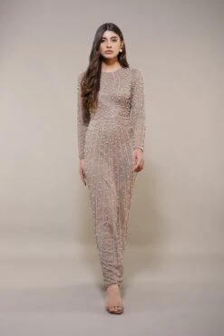 Mabel Embellished Maxi Dress In Taupe -Lace & Beads Shop MabelMaxiDressinTaupe 4