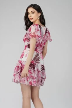 Madison Pink Printed Chiffon Mini Dress -Lace & Beads Shop MadisonCHiffonMiniinPink 1