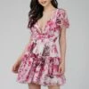 Madison Pink Printed Chiffon Mini Dress