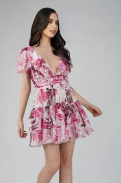 Madison Pink Printed Chiffon Mini Dress -Lace & Beads Shop MadisonCHiffonMiniinPink 5
