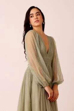 Madison Long Sleeve Wrap Maxi Dress In Dusty Sage -Lace & Beads Shop MadisonLongSleeveMaxiinDustySage 1