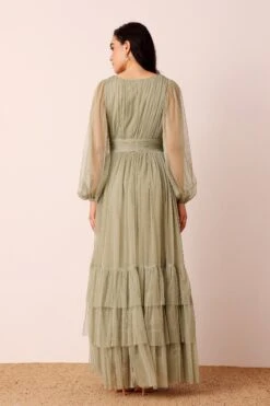 Madison Long Sleeve Wrap Maxi Dress In Dusty Sage -Lace & Beads Shop MadisonLongSleeveMaxiinDustySage 2