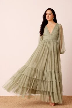 Madison Long Sleeve Wrap Maxi Dress In Dusty Sage -Lace & Beads Shop MadisonLongSleeveMaxiinDustySage 5