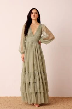 Madison Long Sleeve Wrap Maxi Dress In Dusty Sage
