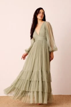 Madison Long Sleeve Wrap Maxi Dress In Dusty Sage -Lace & Beads Shop MadisonLongSleeveMaxiinDustySage 7