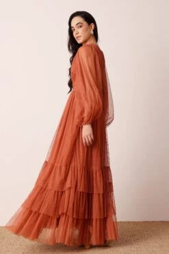 Madison Long Sleeve Maxi Dress In Terracotta Rose -Lace & Beads Shop MadisonMaxiLongSleeveinTerracottaRose 3
