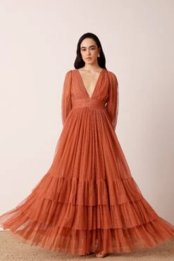 Madison Long Sleeve Maxi Dress In Terracotta Rose -Lace & Beads Shop MadisonMaxiLongSleeveinTerracottaRose 4