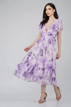 Madison Lavender Chiffon Bridesmaid Dress -Lace & Beads Shop MadisonMidiLavenderPrint 4