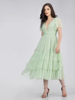 Madison Sage Green Tulle Bridesmaid Midi Dress -Lace & Beads Shop MadisonMidiSage 5