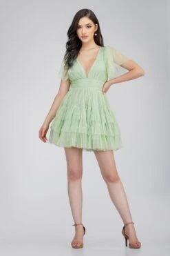 Madison Sage Green Tulle Mini Dress -Lace & Beads Shop MadisonMiniSage 5