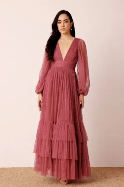 Madison Long Sleeve Maxi Dress In Orchid