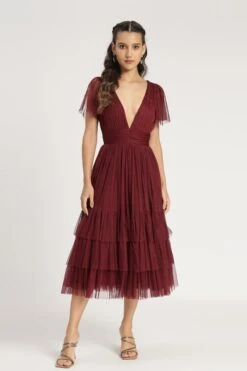 Madison Burgundy Bridesmaid Dress -Lace & Beads Shop Madison Midi in Burgundy 2