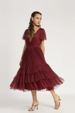 Madison Burgundy Bridesmaid Dress -Lace & Beads Shop Madison Midi in Burgundy 5