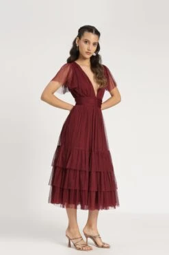 Madison Burgundy Bridesmaid Dress -Lace & Beads Shop Madison Midi in Burgundy 6