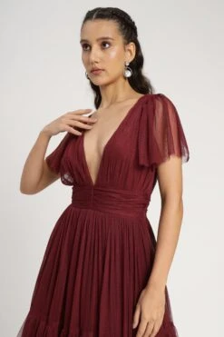 Madison Burgundy Bridesmaid Dress -Lace & Beads Shop Madison Midi in Burgundy 8