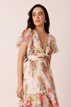 Madison Tulle Midi Dress In Floral Print