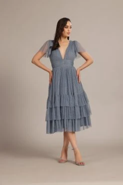 Madison Dusty Blue Bridesmaid Dress -Lace & Beads Shop Madison Midi in Dusty Blue 4