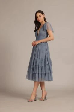 Madison Dusty Blue Bridesmaid Dress -Lace & Beads Shop Madison Midi in Dusty Blue 6