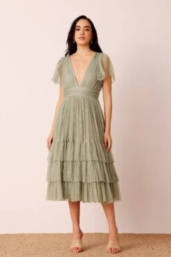 Madison Dusty Sage Tulle Bridesmaid Midi Dress