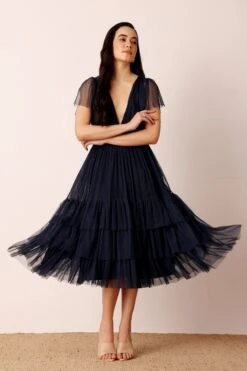 Madison Navy Blue Tulle Bridesmaid Midi Dress -Lace & Beads Shop Madison Midi in Navy 3