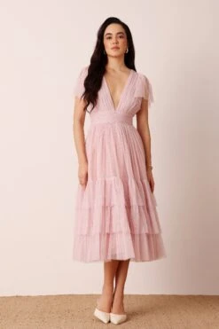 Madison Powder Pink Midi Bridesmaid Dress