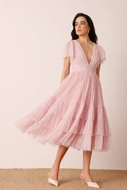 Madison Powder Pink Midi Bridesmaid Dress -Lace & Beads Shop Madison Midi in Powder Pink 5