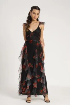 Malin Maxi Dress In Black And Red Floral -Lace & Beads Shop MalinMaxiinBlackandRedFloral 2