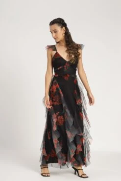 Malin Maxi Dress In Black And Red Floral -Lace & Beads Shop MalinMaxiinBlackandRedFloral 4