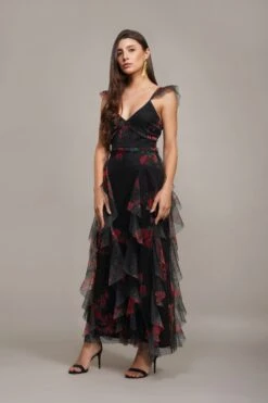 Malin Maxi Dress In Black And Red Floral -Lace & Beads Shop Malin Maxi in Black and Red Floral 3