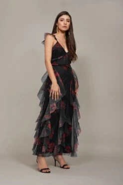Malin Maxi Dress In Black And Red Floral -Lace & Beads Shop Malin Maxi in Black and Red Floral 4