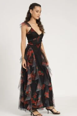 Malin Maxi Dress In Black And Red Floral -Lace & Beads Shop Malin Maxi in Black and Red Floral 7 a